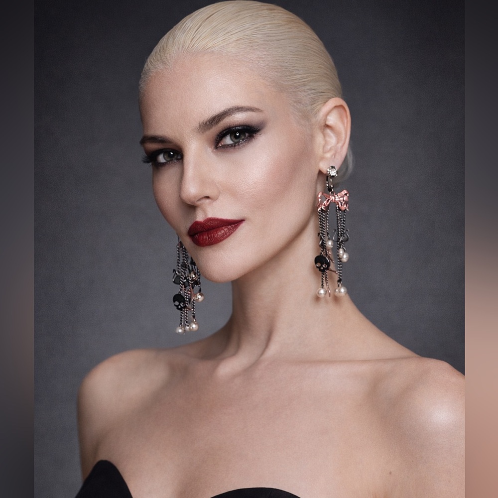 Betsey Johnson Pink Bow and Skull Earrings